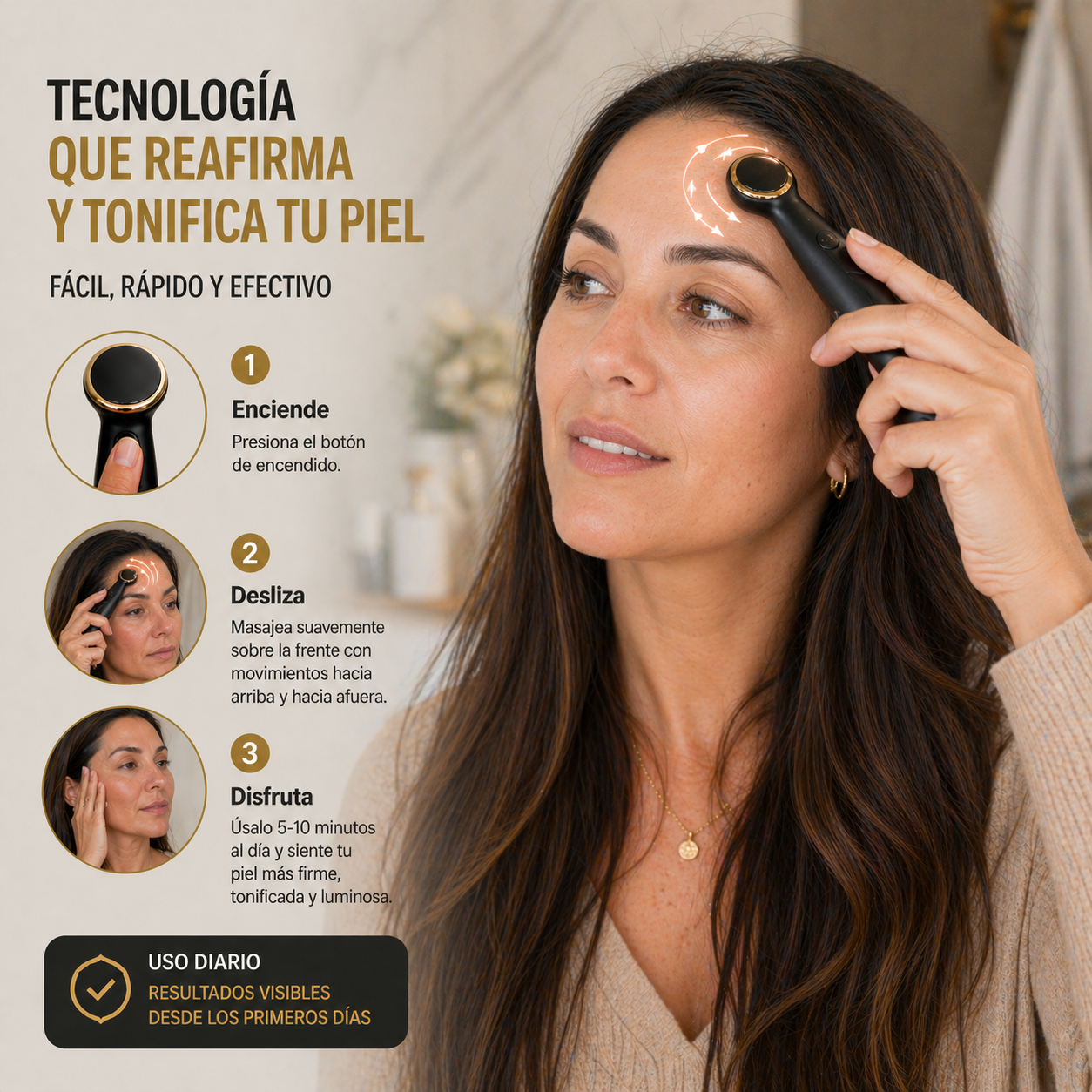 Reafirma tu rostro sin cirugía. Tecnología 3 en 1 que trabaja donde las cremas no llegan